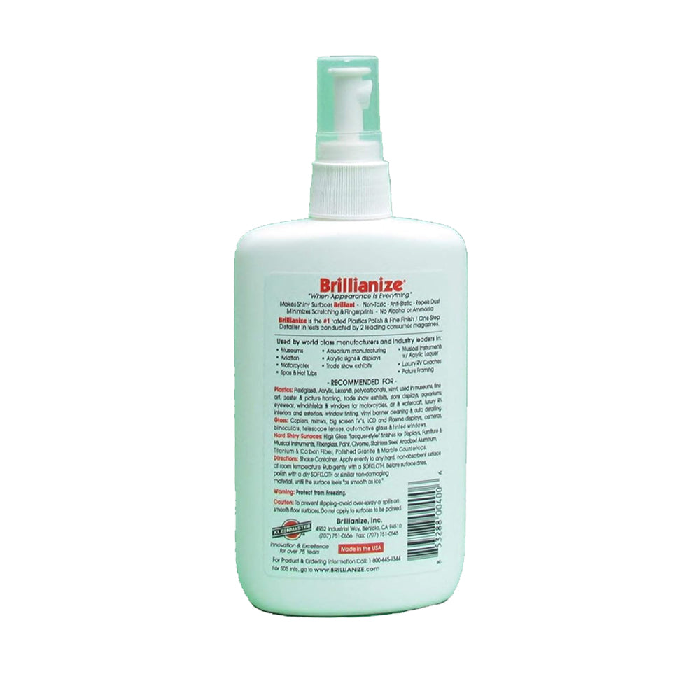 Back of Brillianize Plastic Cleaner in Pump Spray Bottle 8-oz