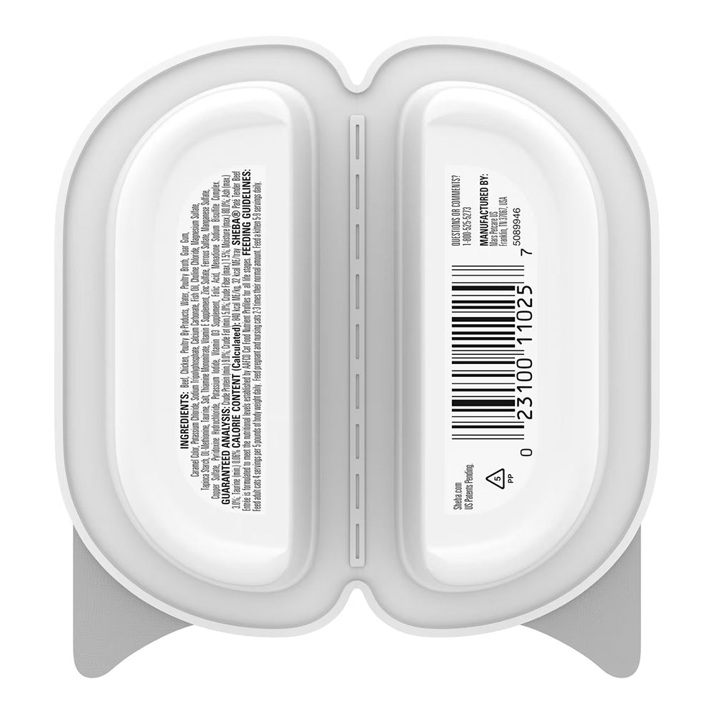 Back of Sheba Perfect Portions Pate Wet Cat Food Tender Beef 2.6-oz