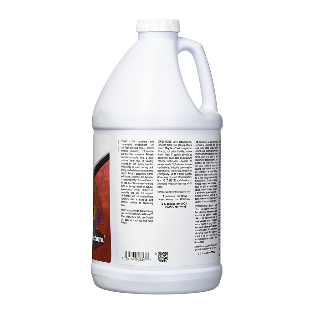 Back of Seachem Laboratories Prime Ammonia Detoxifier 2 Liter