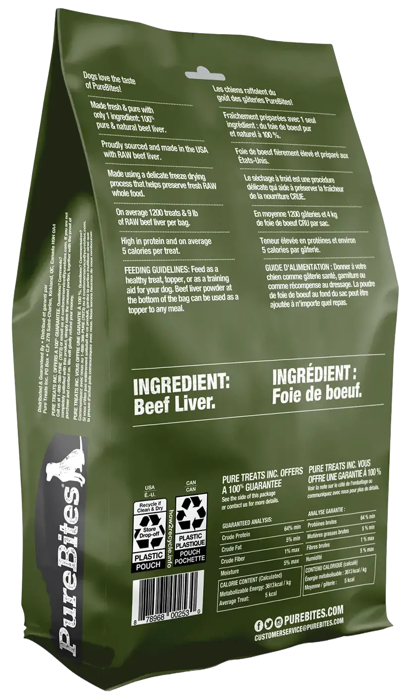 Back of PureBites Beef Liver Freeze-Dried Pure Dog Treats 44-oz