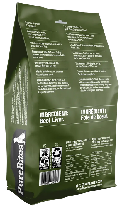 Back of PureBites Beef Liver Freeze-Dried Pure Dog Treats 44-oz