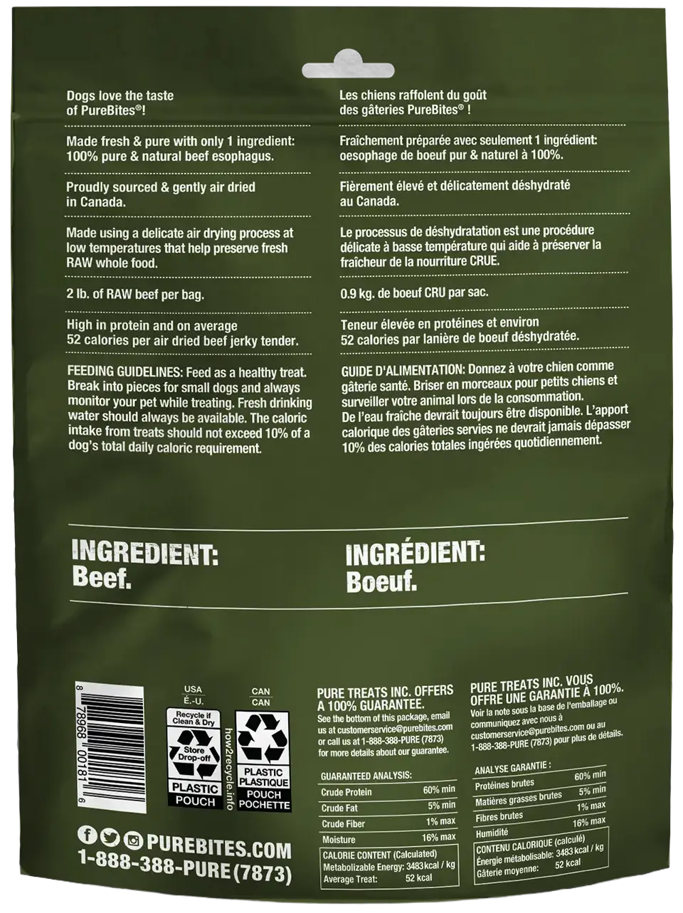 Back of PureBites Beef Tenders Air-Dried Pure Jerky Dog Treats 7.5-oz