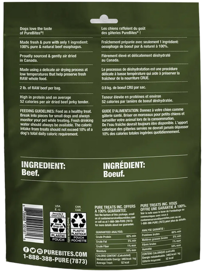Back of PureBites Beef Tenders Air-Dried Pure Jerky Dog Treats 7.5-oz