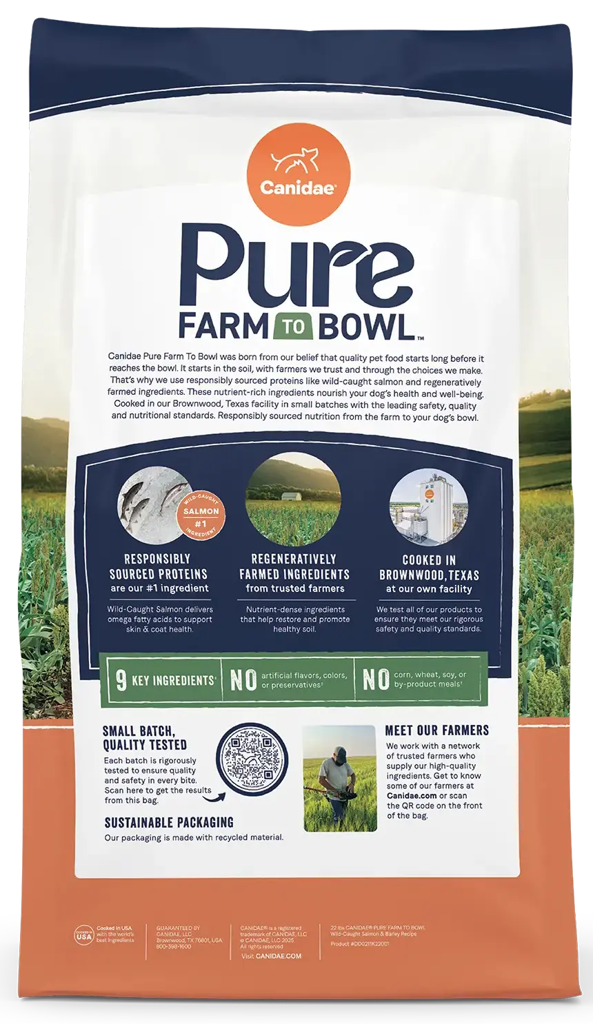 Back of Canidae Pure Goodness Wholesome Grains Adult Dry Dog Food Real Salmon & Barley Recipe 4-lb