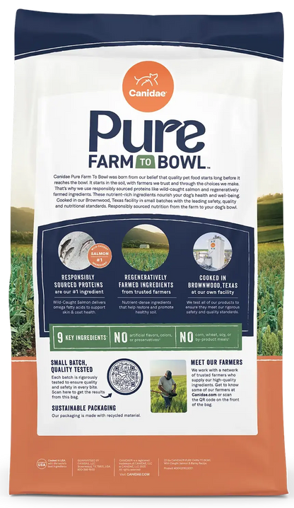 Back of Canidae Pure Goodness Wholesome Grains Adult Dry Dog Food Real Salmon & Barley Recipe 4-lb