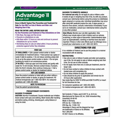Back of Elanco Advantage II 2-Month Supply Topical Flea Treatment & Prevention for Large Cats Over 9 lbs