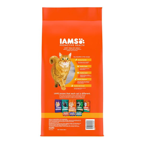 Back of IAMS Proactive Health Adult Dry Cat Food Chicken 7-lb 