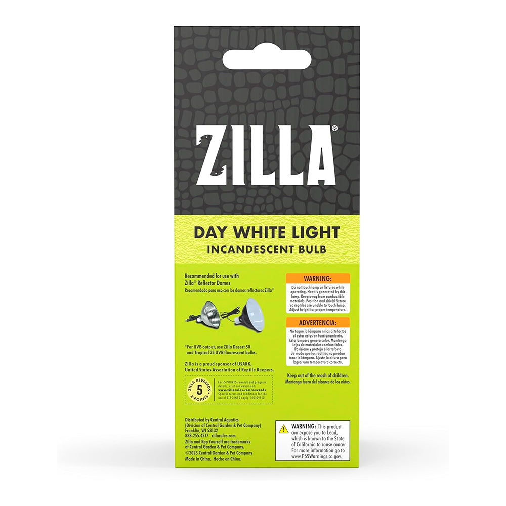 Back of Zilla Day White Light Incandescent Bulb 100W