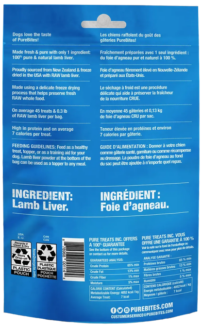 Back of PureBites Lamb Liver Freeze-Dried Dog Treats 1.58-oz