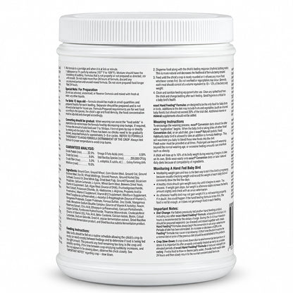 Back of Kaytee Exact Handfeeding Formula for Baby Birds 18-oz