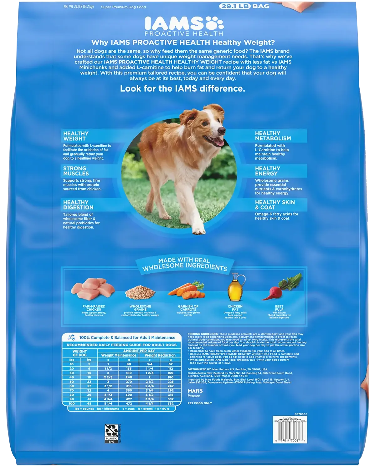 Back of IAMS Healthy Weight Adult Dry Dog Food Chicken 29.1-lb