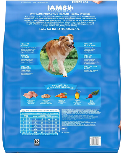 Back of IAMS Healthy Weight Adult Dry Dog Food Chicken 29.1-lb