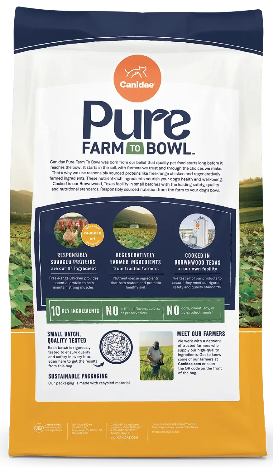 Back of Canidae Pure Goodness Grain-Free Limited Ingredient Adult Dry Dog Food Real Chicken, Lentil & Potato Recipe 4-lb