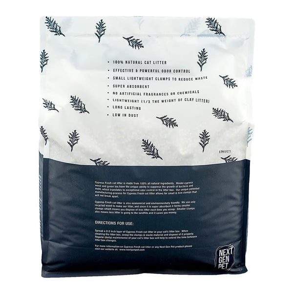 Back of Next Gen Cypress Fresh Cat Litter 14-lb