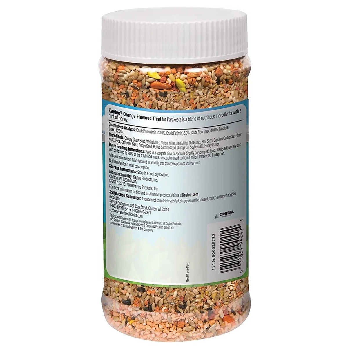 Back of Kaytee Orange Flavored Parakeet Bird Treat 10-oz
