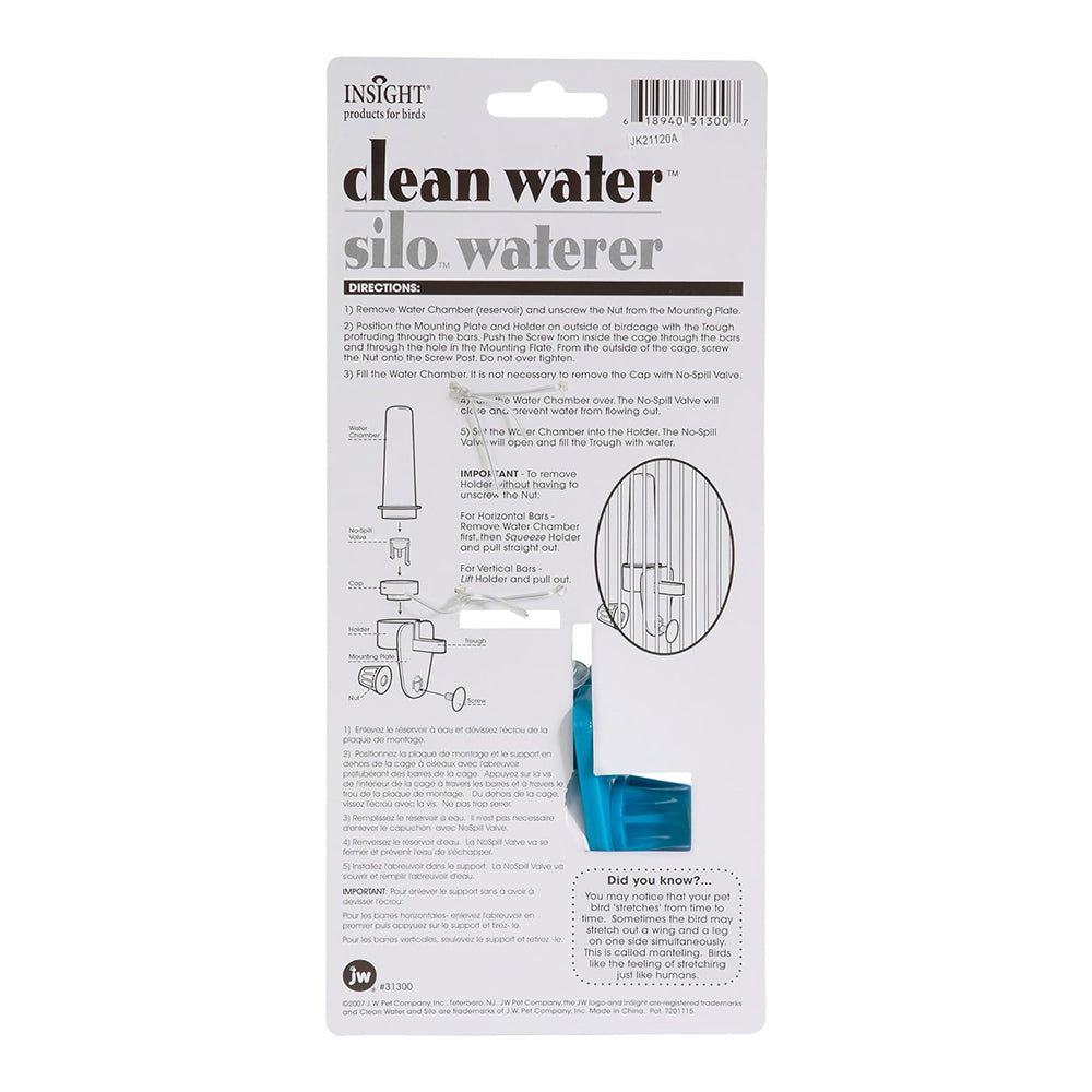Back of JW Pet Clean Water Silo Bird Waterer Assorted Small