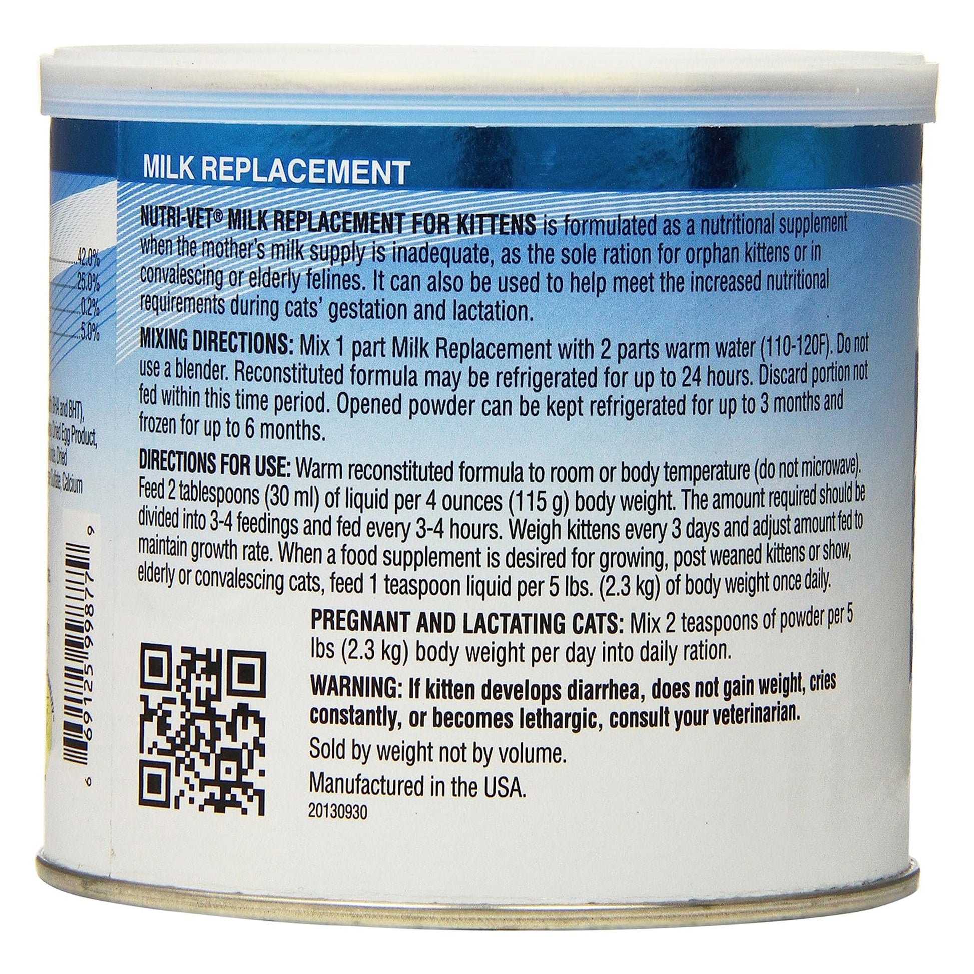 Back of Nutri-Vet Milk Replacement Powder for Kittens 6-oz