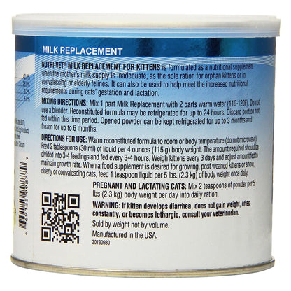 Back of Nutri-Vet Milk Replacement Powder for Kittens 6-oz