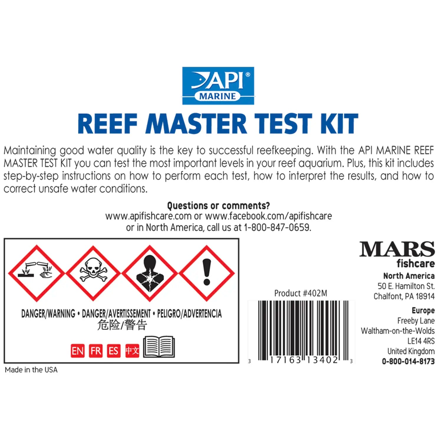 Back of API Reef Aquarium Master Test Kit
