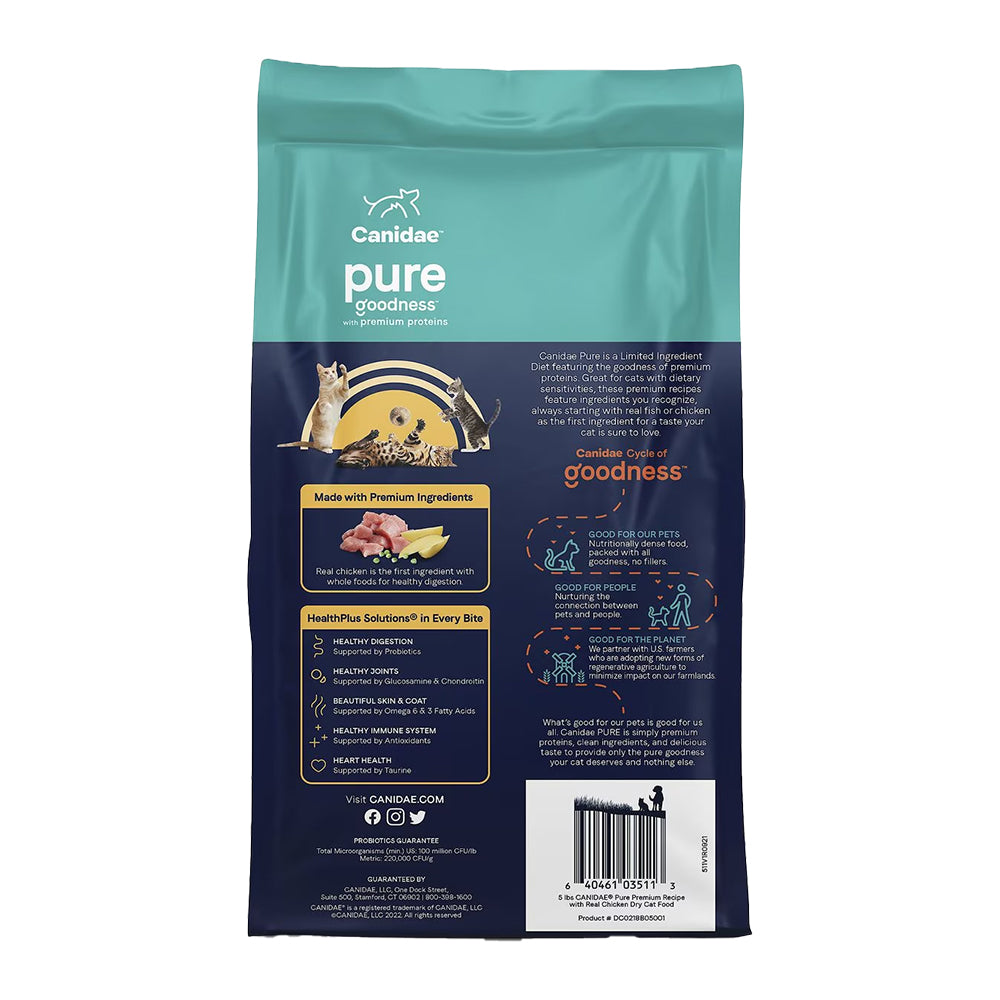 Back of CANIDAE Pure Goodness Grain-Free LID Dry Cat Food Elements Formula w/Chicken 5-lb