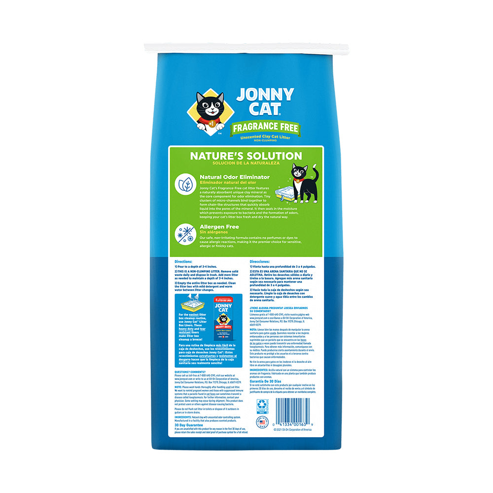 Jonny Cat Fragrance Free Clay with Natural Odor Eliminator Cat Litter 10-lb