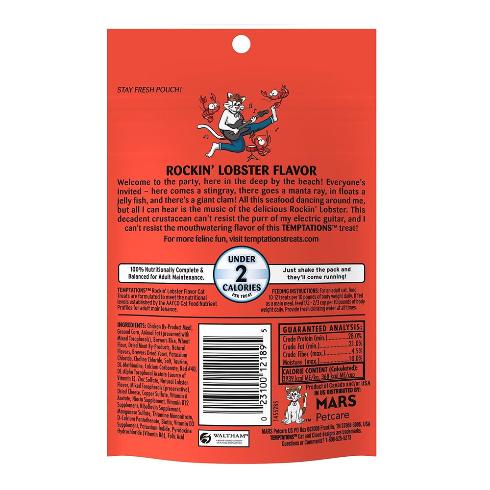 Back of Temptations Classics Crunchy & Soft Adult Cat Treats Rockin' Lobster 3-oz