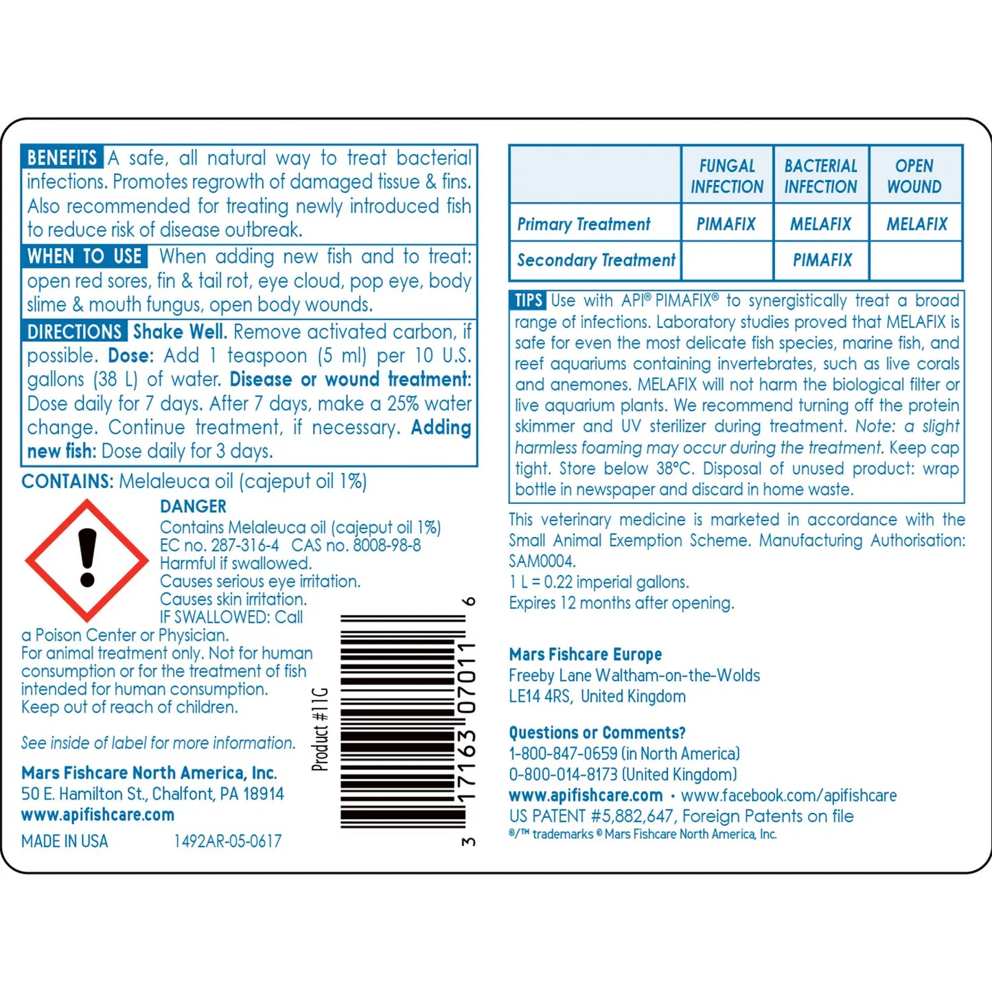 Back of API Melafix Baterial Infection Remedy 4-oz