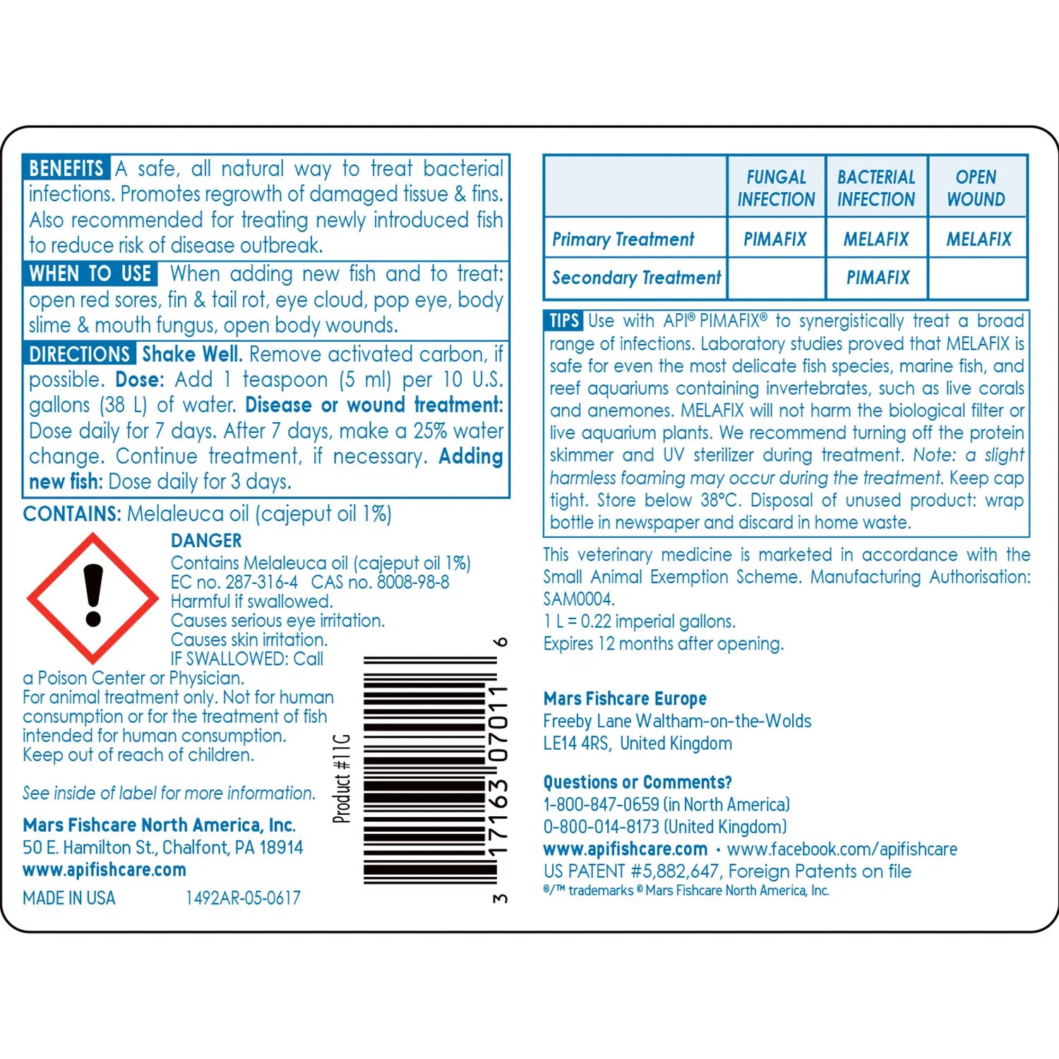 Back of API Melafix Baterial Infection Remedy 4-oz