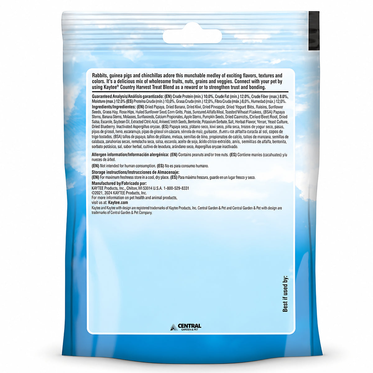 Back of Kaytee Country Harvest Small Animal Treat Blend 7-oz