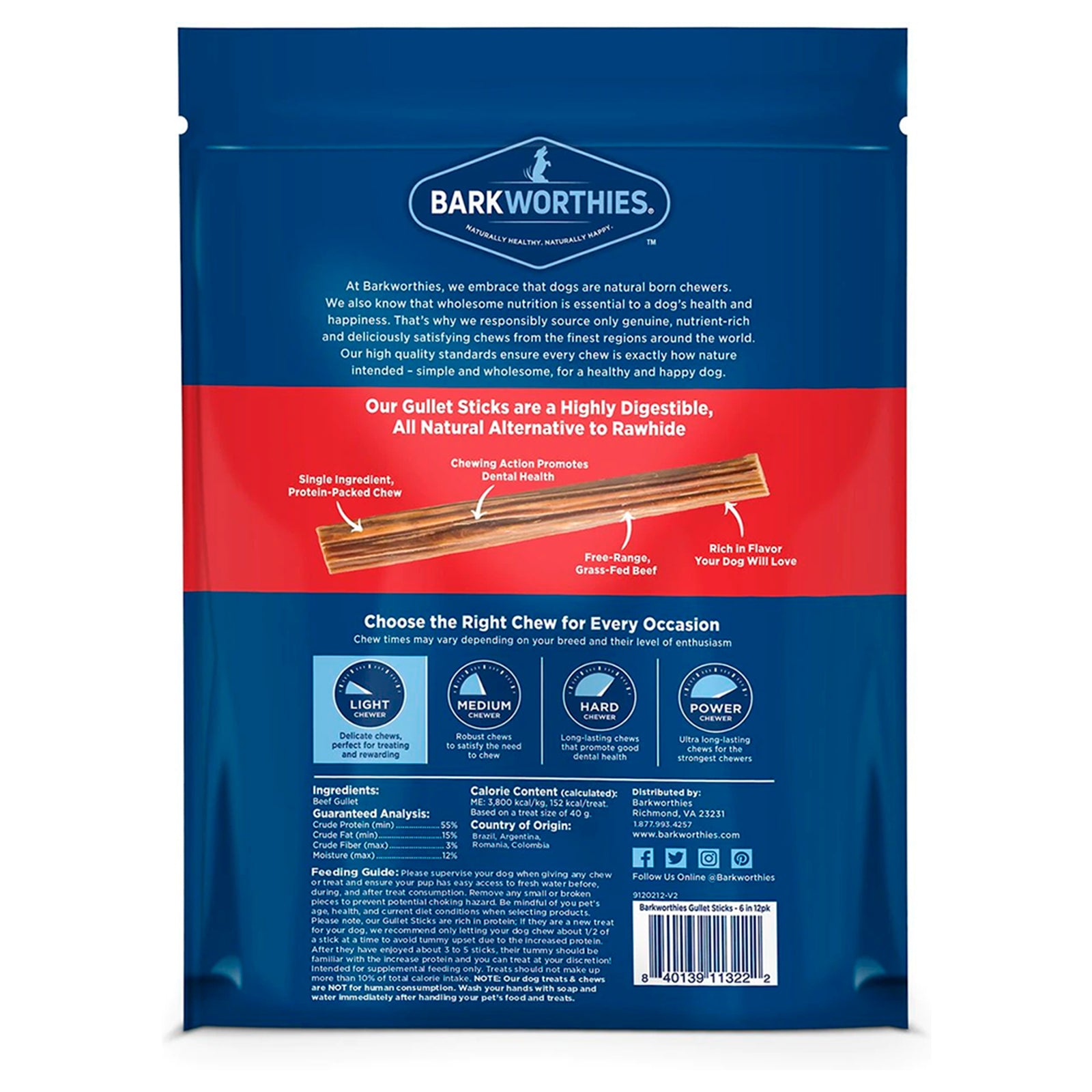 Barkworthies 5-6" Gullet Stick Dog Chews 12 Count, Kwik Pets
