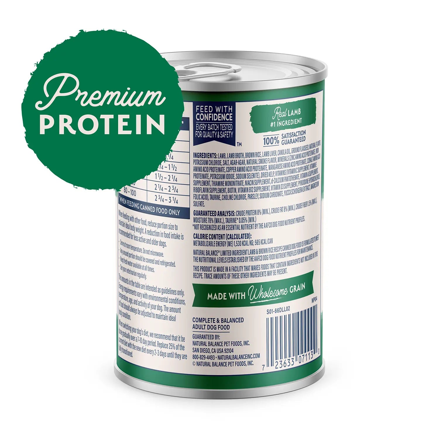 Back of Natural Balance Pet Foods Limited Ingredient Canned Dog Food Lamb & Brown Rice 13-oz