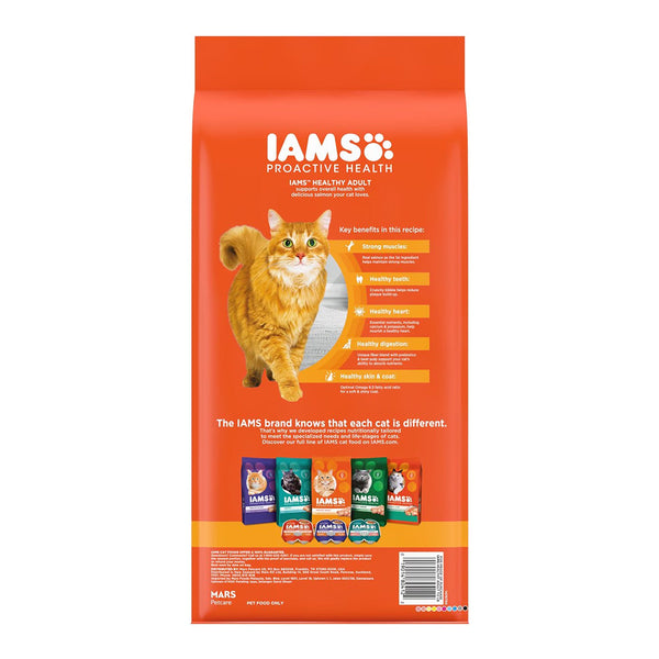 Back of IAMS Proactive Health Adult Dry Cat Food Salmon 7-lb