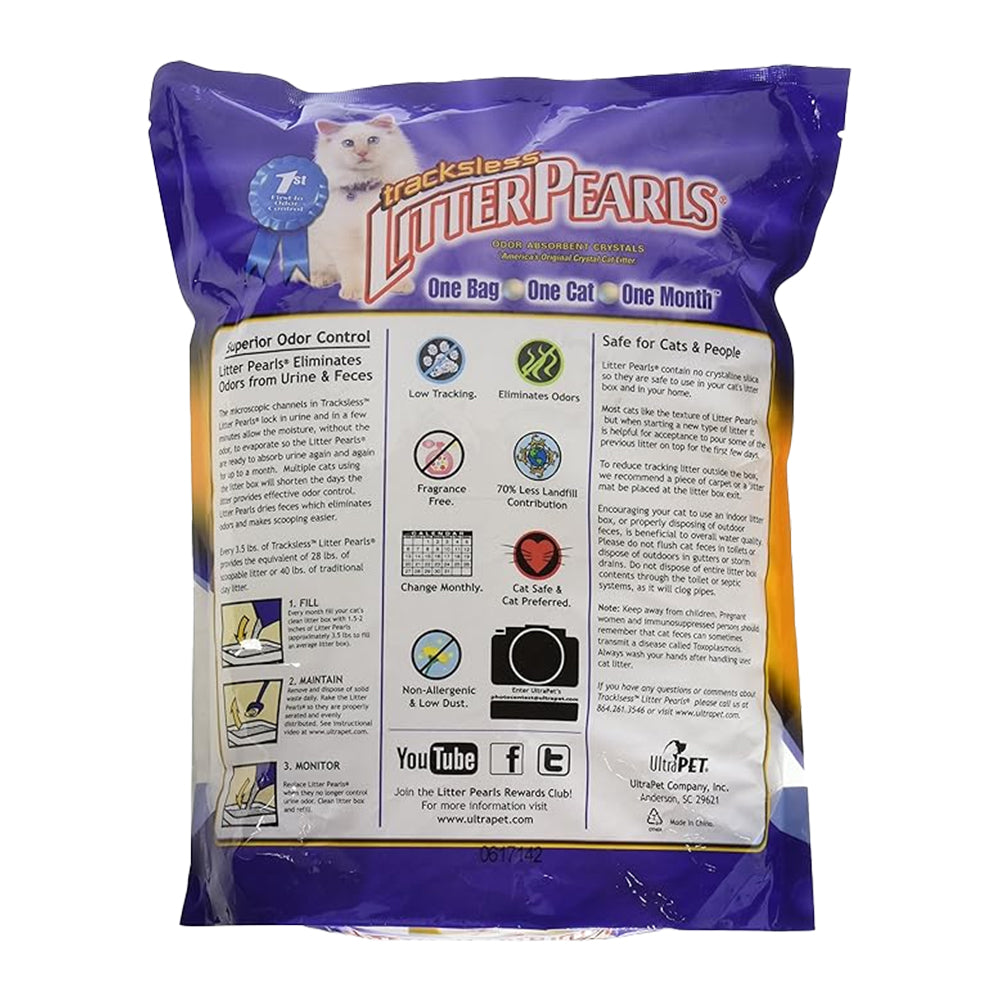 Back of Ultra Pet Litter Pearls Tracksless Cat Litter 3.5-lb