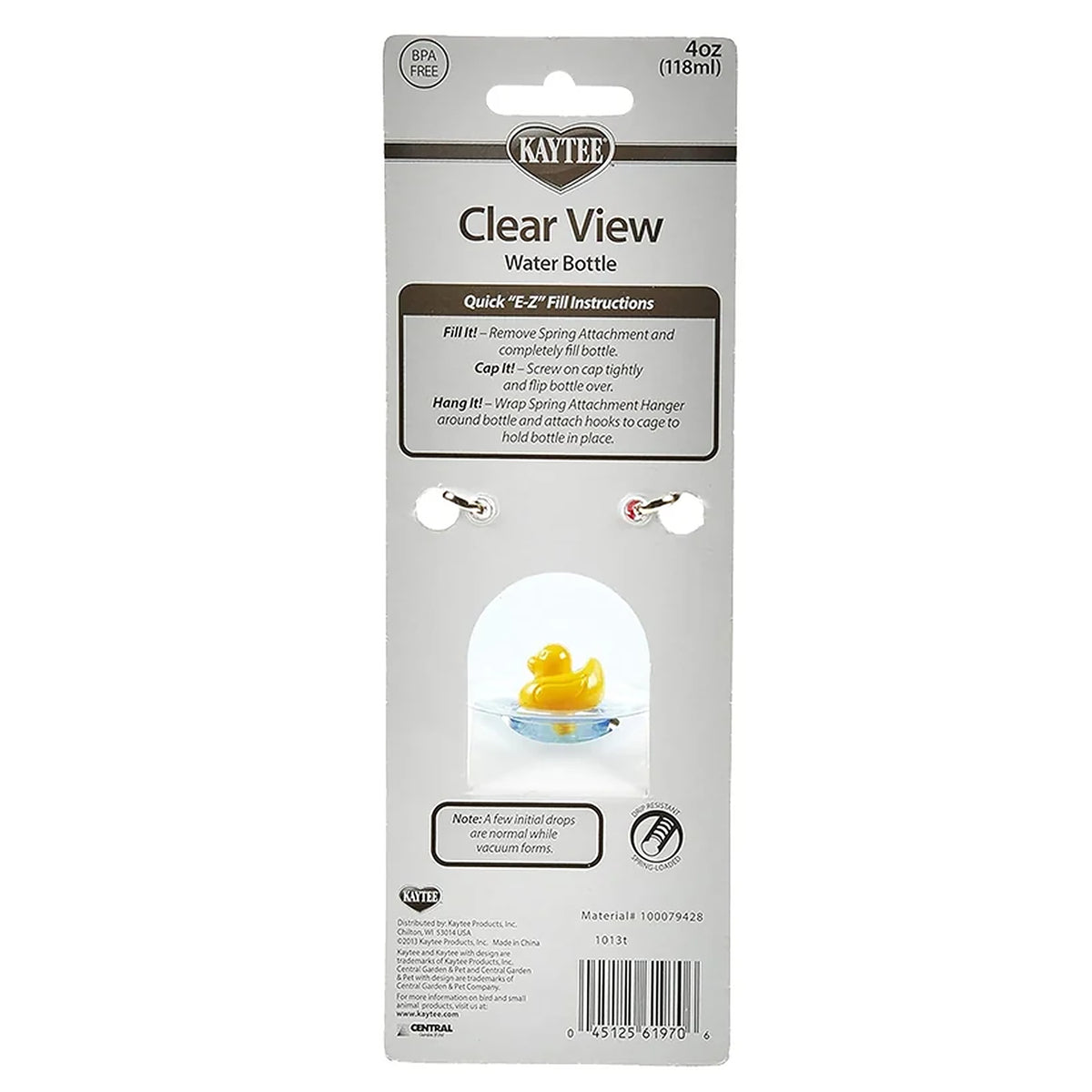 Back of Kaytee Clear Water Bottle for Small Pets 4-oz