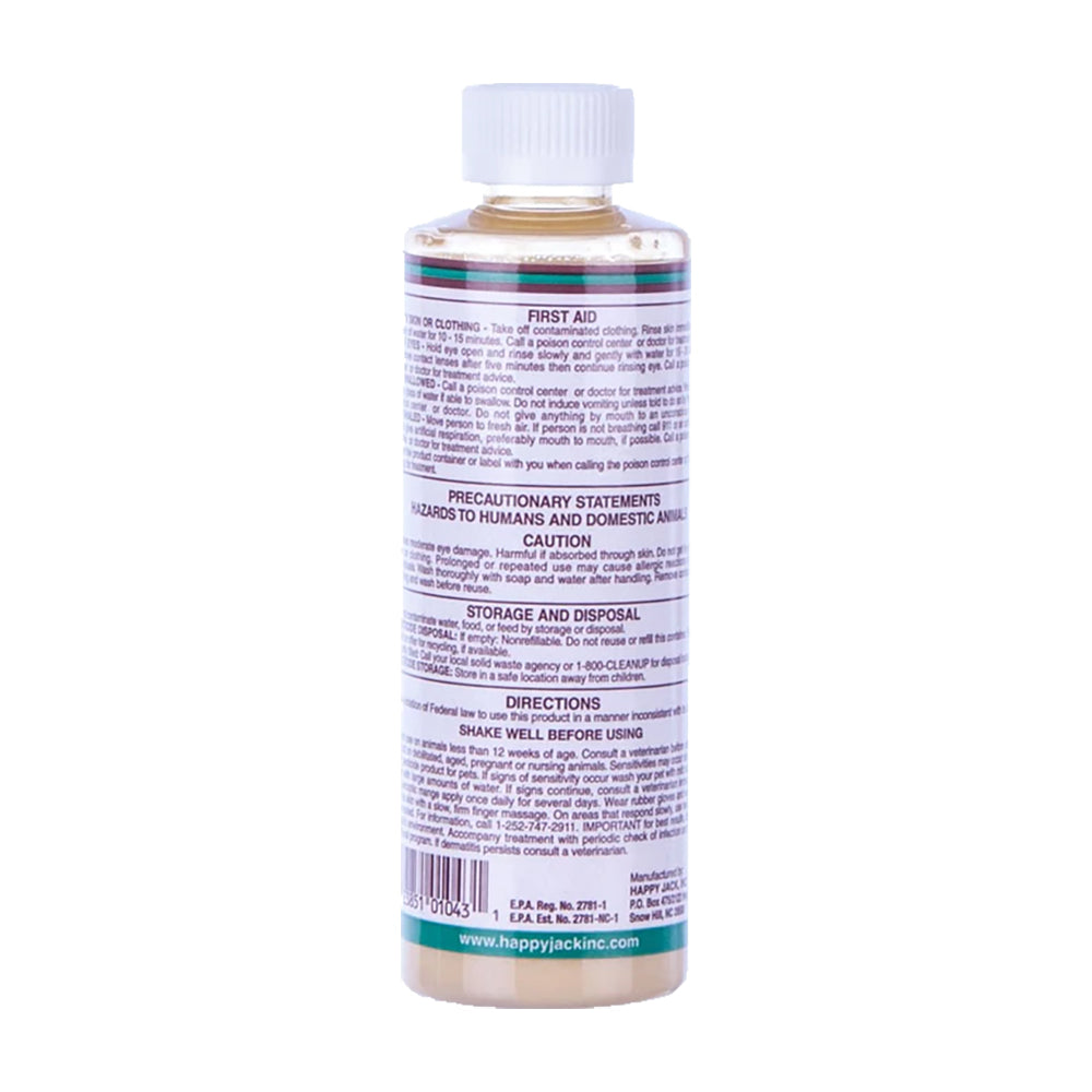 Back of Happy Jack Sarcoptic Mange Medicine for Dogs & Horses 8-oz