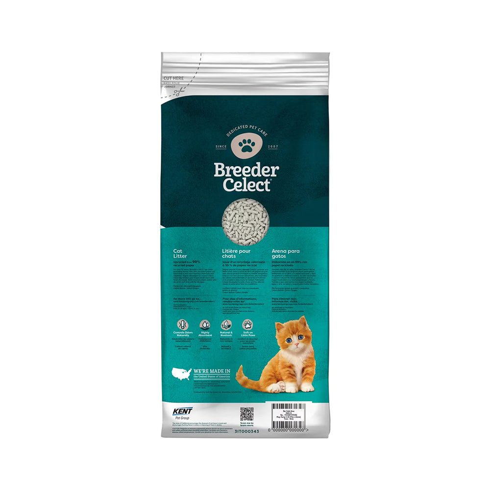 Back of Breeder Celect Recycled Paper Cat Litter 14-lb