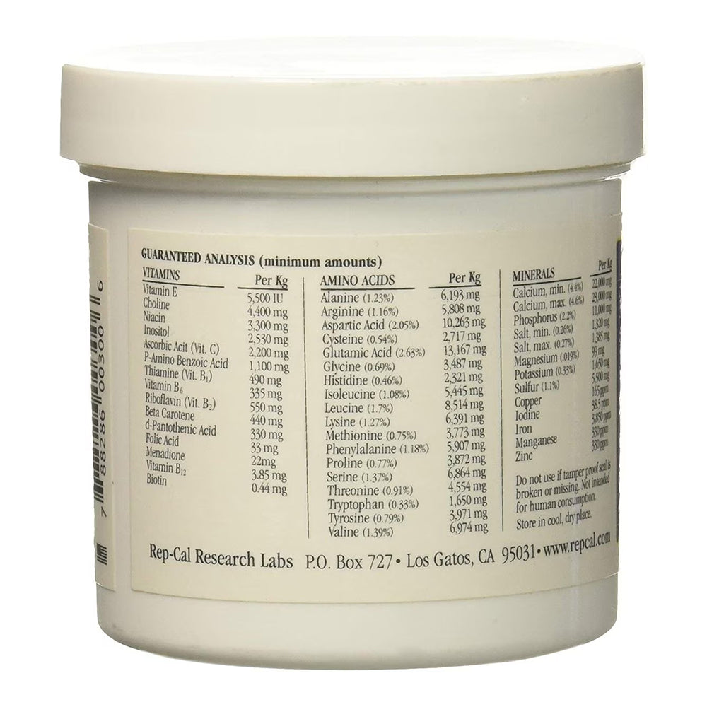Back of Rep-Cal Research Labs Herptivite with Beta Carotene Multivitamins Reptile Supplement 3.3-oz