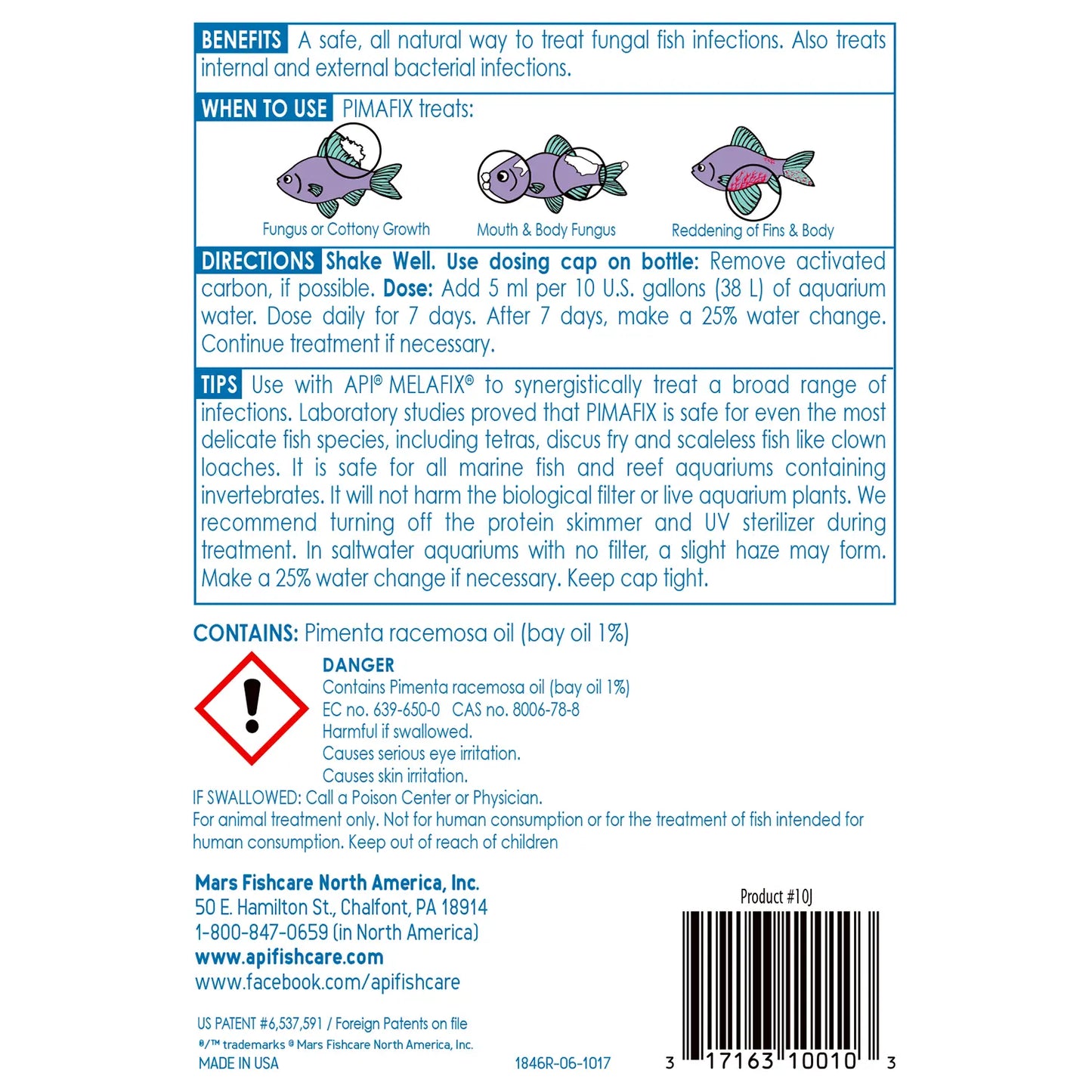 Back of API Pimafix Freshwater & Saltwater Fish Remedy 16-oz