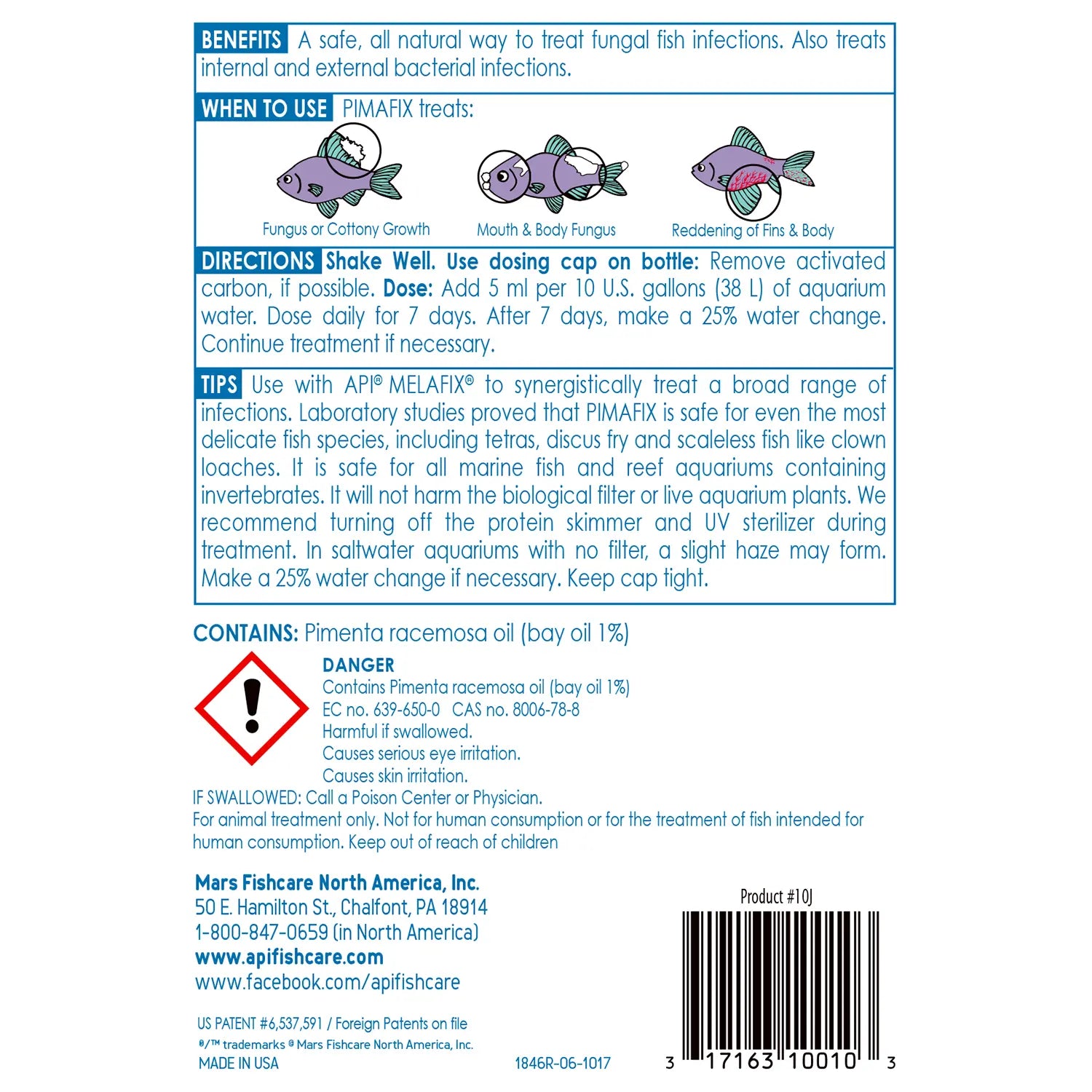 Back of API Pimafix Freshwater & Saltwater Fish Remedy 16-oz