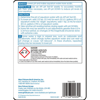 Back of API pH Down Freshwater Aquarium Water Treatment 16-oz