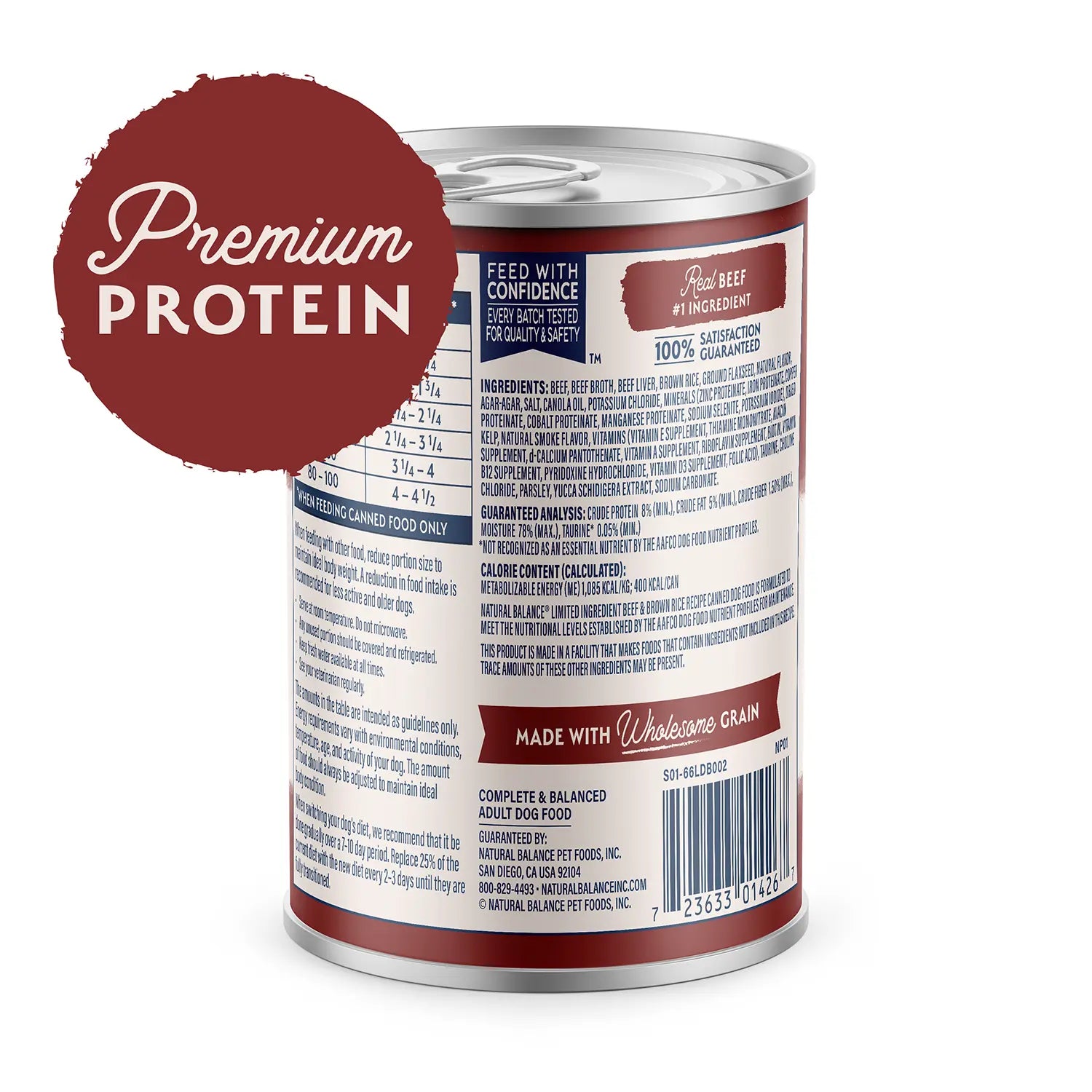 Back of Natural Balance Pet Foods Limited Ingredient Canned Dog Food Beef & Brown Rice 13-oz