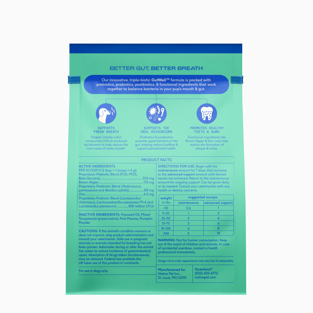 Native Pet Gutwell Clean Breath Dog Dental Care Supplement 12.7-oz, Kwik Pets