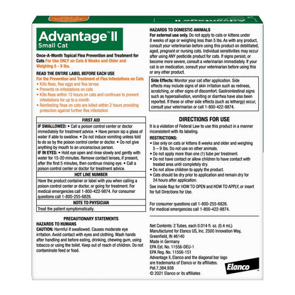 Back of Elanco Advantage II 2-Month Supply Topical Flea Treatment & Prevention for Small Cats 5-9 lbs