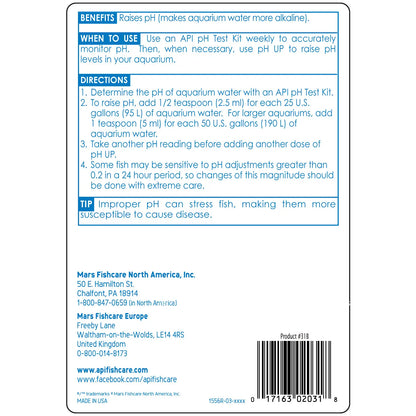 Back of API pH Up Freshwater Aquarium Water Treatment 16-oz