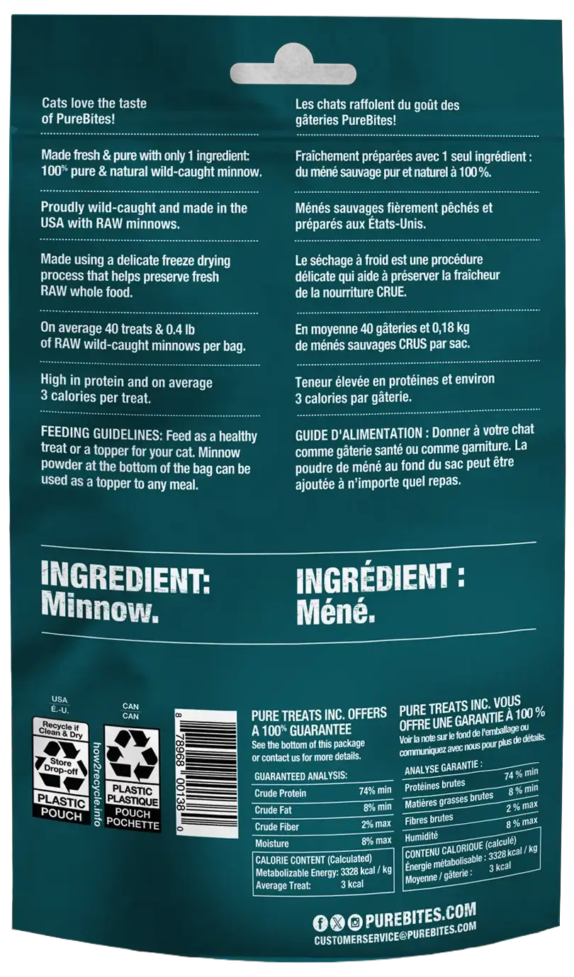 Back of PureBites Wild-Caught Minnow Freeze-Dried Pure Cat Treats 1.09-oz