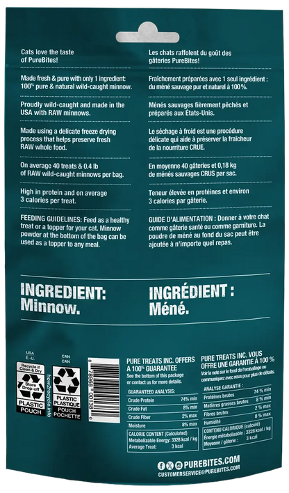 Back of PureBites Wild-Caught Minnow Freeze-Dried Pure Cat Treats 1.09-oz
