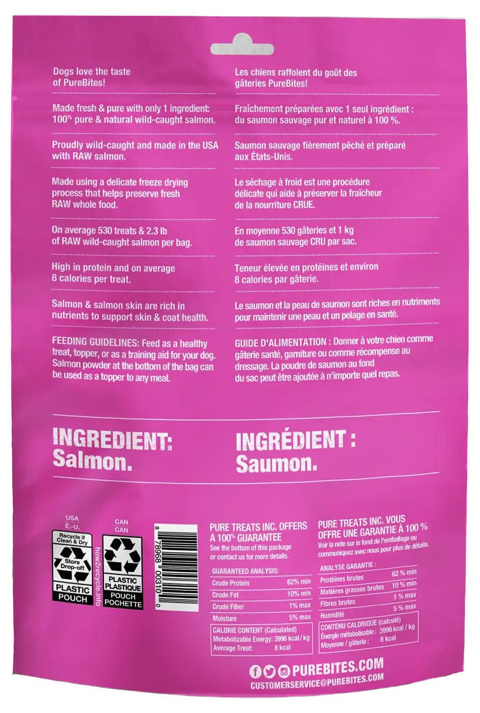 Back of PureBites Salmon Freeze-Dried Pure Dog Treats 9.5-oz