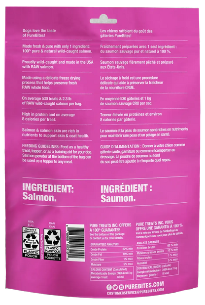 Back of PureBites Salmon Freeze-Dried Pure Dog Treats 9.5-oz