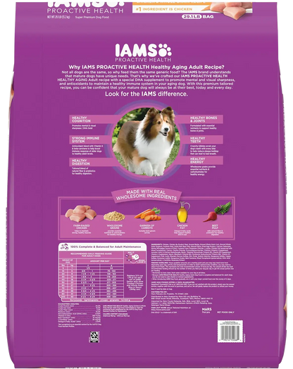 Back of IAMS Mature Adult Senior Dry Dog Food Real Chicken 29.1-lb