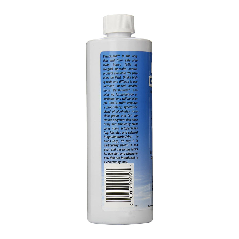 Back of Seachem Laboratories ParaGuard Aldehyde Parasite Control 17-oz